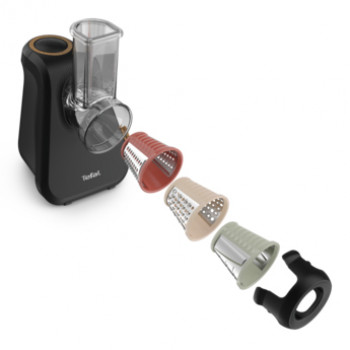 TEFAL MB77EN Elektrische Reibe und Spiralizer, 260 W, 5 Kegel, Schwarz/Silber