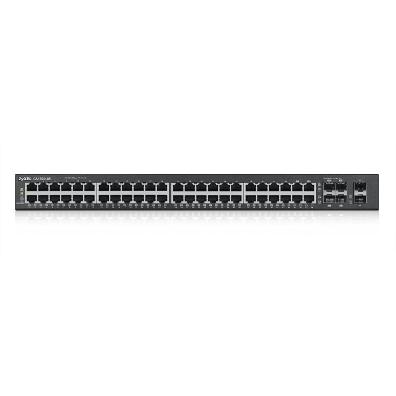 ZyXEL GS1920-48 48-Port Gigabit Smart Managed Switch mit 4 SFP-Uplinks und PoE+ (375W)