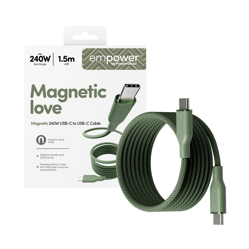 PanzerGlass empower Magnetic 240W USB-C auf USB-C Kabel 1,5 m Grün