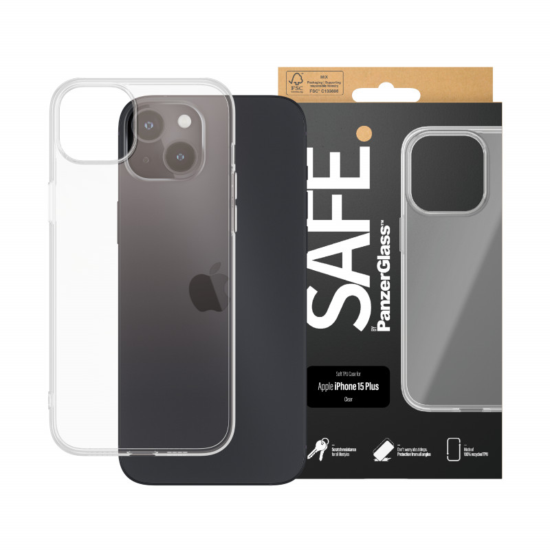 SAFE by PanzerGlass iPhone 15 Plus Hartschale Transparent 100% recyceltes TPU