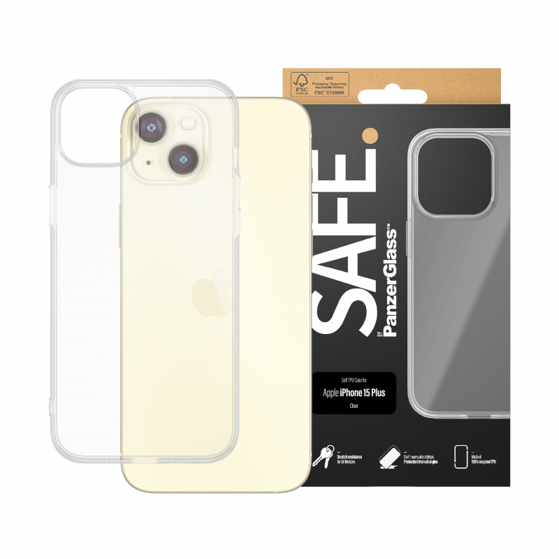 SAFE by PanzerGlass iPhone 15 Plus Hartschale Transparent 100% recyceltes TPU