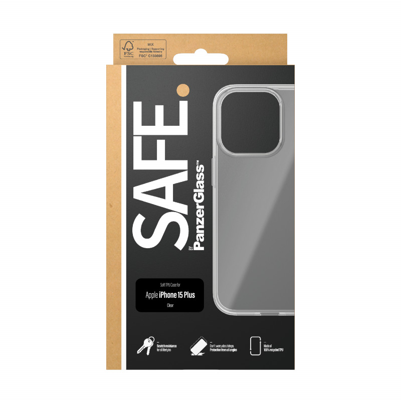 SAFE by PanzerGlass iPhone 15 Plus Hartschale Transparent 100% recyceltes TPU