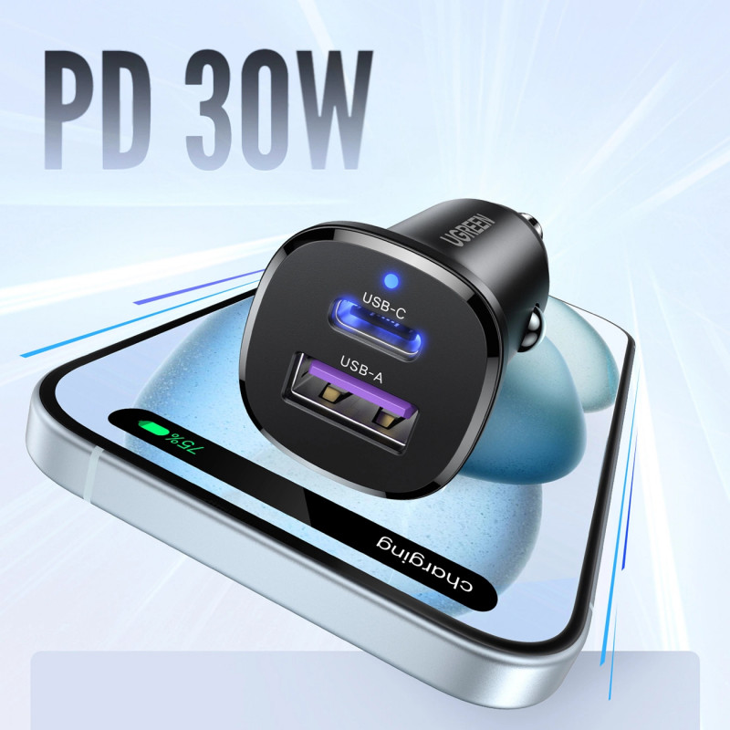 UGREEN EC305 30W USB-C + USB-A Wandladegerät PD 3.0 PPS Quick Charge 3.0 Schwarz