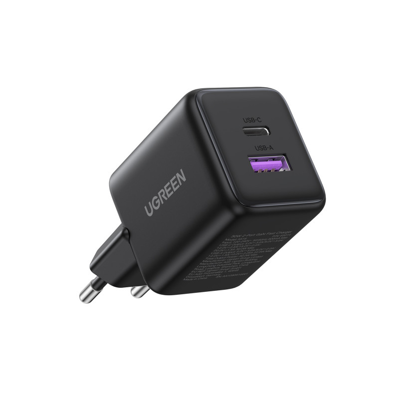 UGREEN X516 GaN 30W USB-C + USB-A Wandladegerät Schwarz
