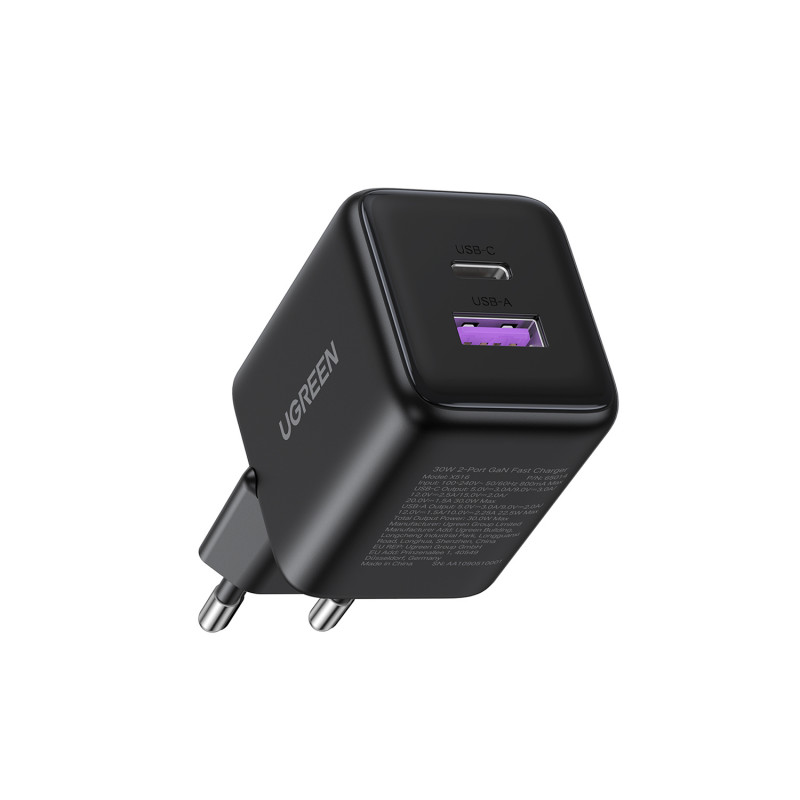 UGREEN X516 GaN 30W USB-C + USB-A Wandladegerät Schwarz