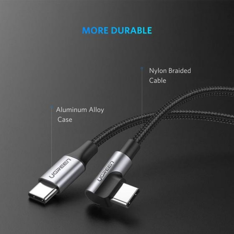 UGREEN USB-C auf USB-C Winkelkabel QC 3.0 PD 3A 60W 1m Schwarz