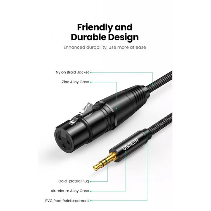 UGREEN AV182 XLR-Stecker auf 3,5-mm-TRS-Stecker Audiokabel 1 m Schwarz