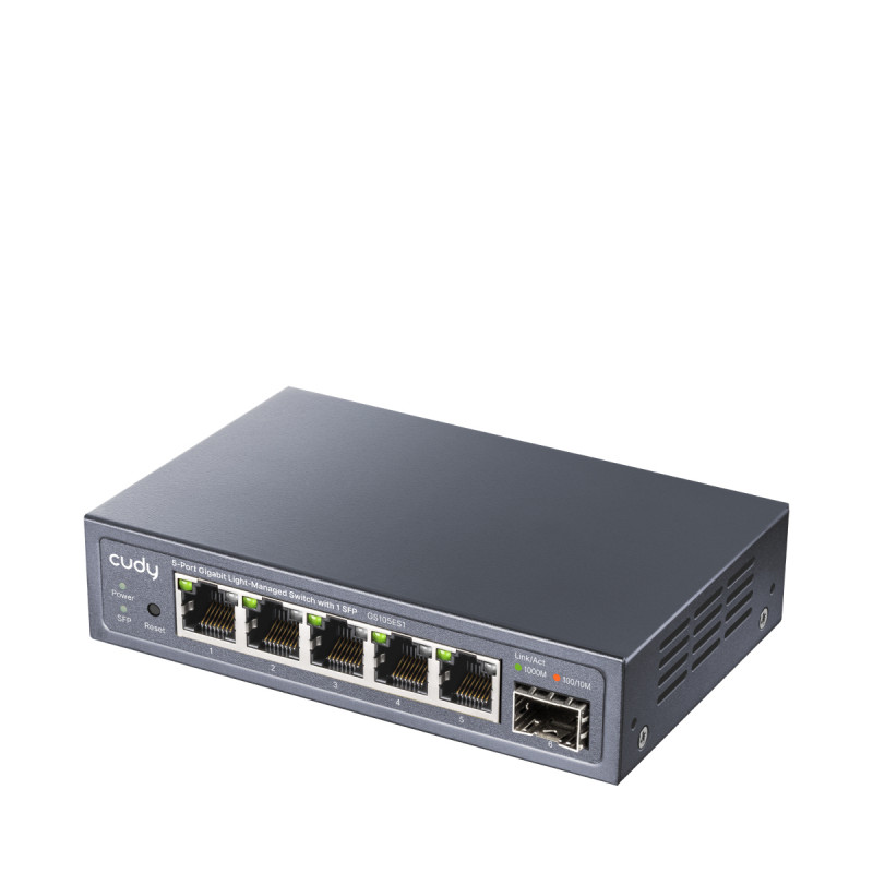 CUDY GS105ES1 5-Port Gigabit Light Managed Switch mit 1 SFP, 4 RJ45, VLAN, QoS, Desktop