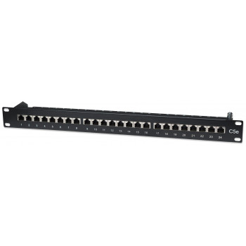 Intellinet 513487 24-Port Cat5e STP 1U Rackmount Patchpanel, Schwarz