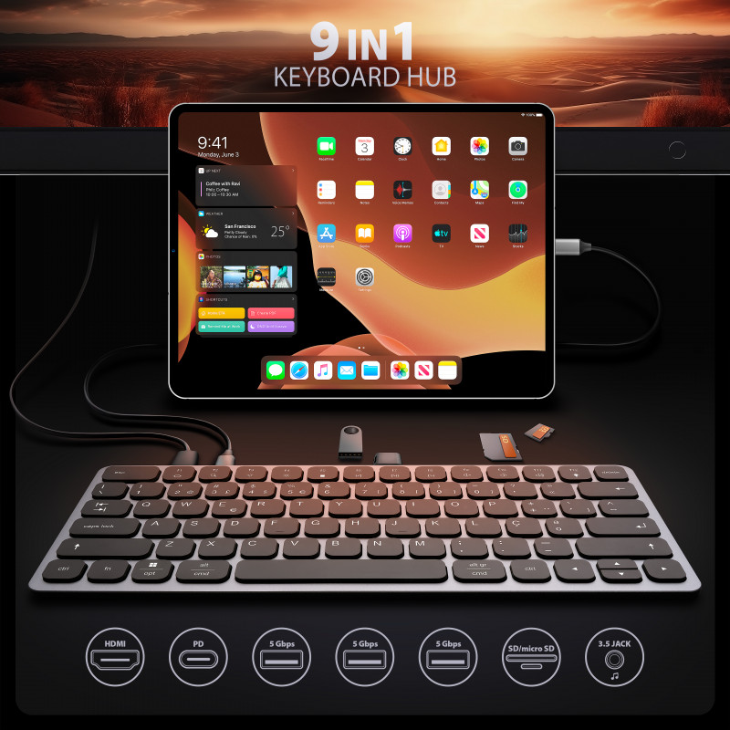 AXAGON HMC-KB-PT USB-C 5Gbps Tastatur (PT) 9-in-1 Hub