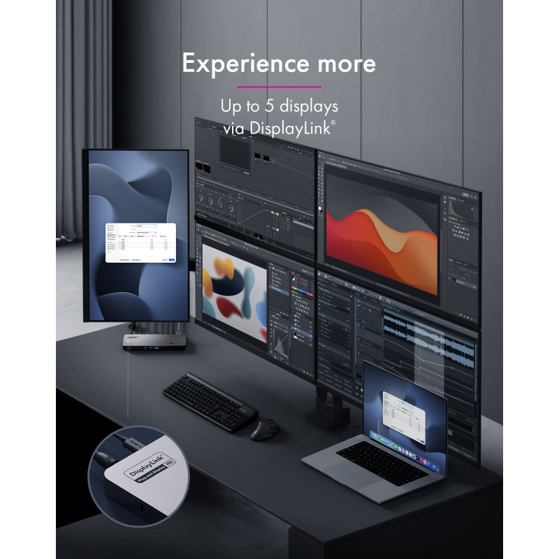 ICY BOX IB-DK7402-C31 Diamond Dock 12-in-1 USB-C Dockingstation, 5x Videoausgang, 140 W PD, DisplayLink, Anthrazit/Schwarz