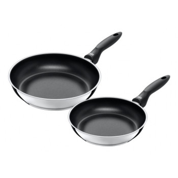 SILIT Domus Bratpfannen-Set 24 & 28 cm, Edelstahl mit schwarzem Griff, induktionsgeeignet, 2-teilig