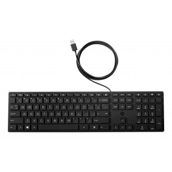 HP Desktop 320K kabelgebundene USB-Tastatur – Belgisches AZERTY-Layout, Schwarz, Full-Size mit Ziffernblock, Spritzwassergeschützt, für Thin Clients und Desktops (9SR37AA#AC0)