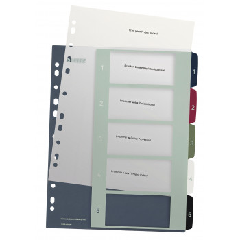 Leitz Register 1235 Style DIN A4 1-5 Polypropylen Mehrfarbig 5 Extrabreite Trennblätter, PC-bedruckbar 1235-00-00