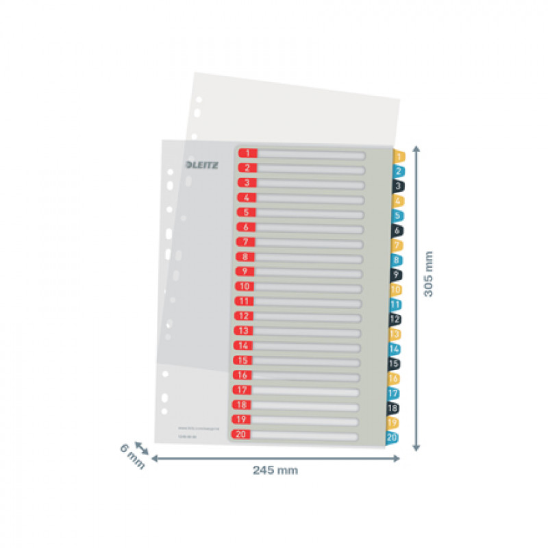 Leitz 12490000 Numerischer Register A4 12 Registerreiter Polypropylen