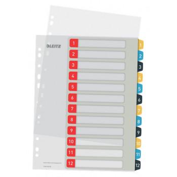 Leitz Cosy A4 gedrucktes Register-Set, 1-12, PP, mehrfarbig 12480000