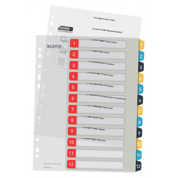 Leitz Cosy A4 gedrucktes Register-Set, 1-12, PP, mehrfarbig 12480000