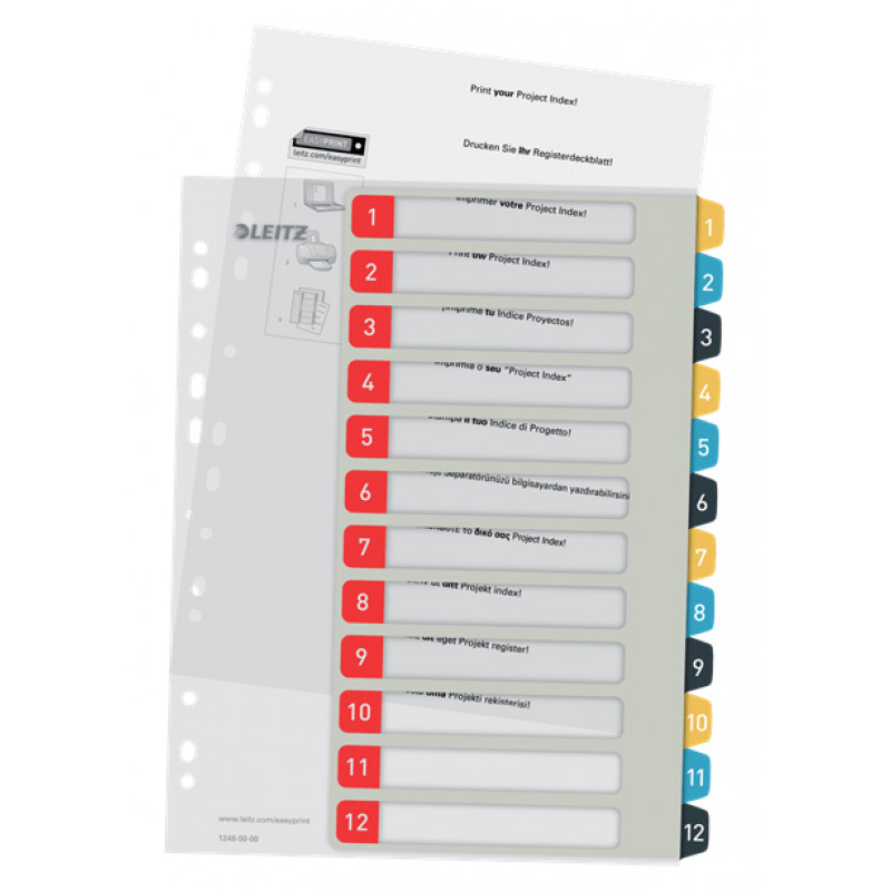 Leitz Cosy A4 gedrucktes Register-Set, 1-12, PP, mehrfarbig 12480000