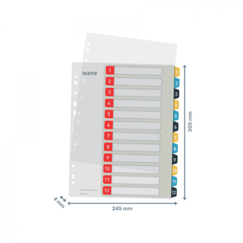Leitz Cosy A4 gedrucktes Register-Set, 1-12, PP, mehrfarbig 12480000