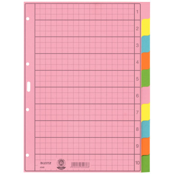 LEITZ A4 10-teilige Blanko-Registerblätter, mehrfarbig, 130 g/m², verstärkte Lochung 4340-00-00