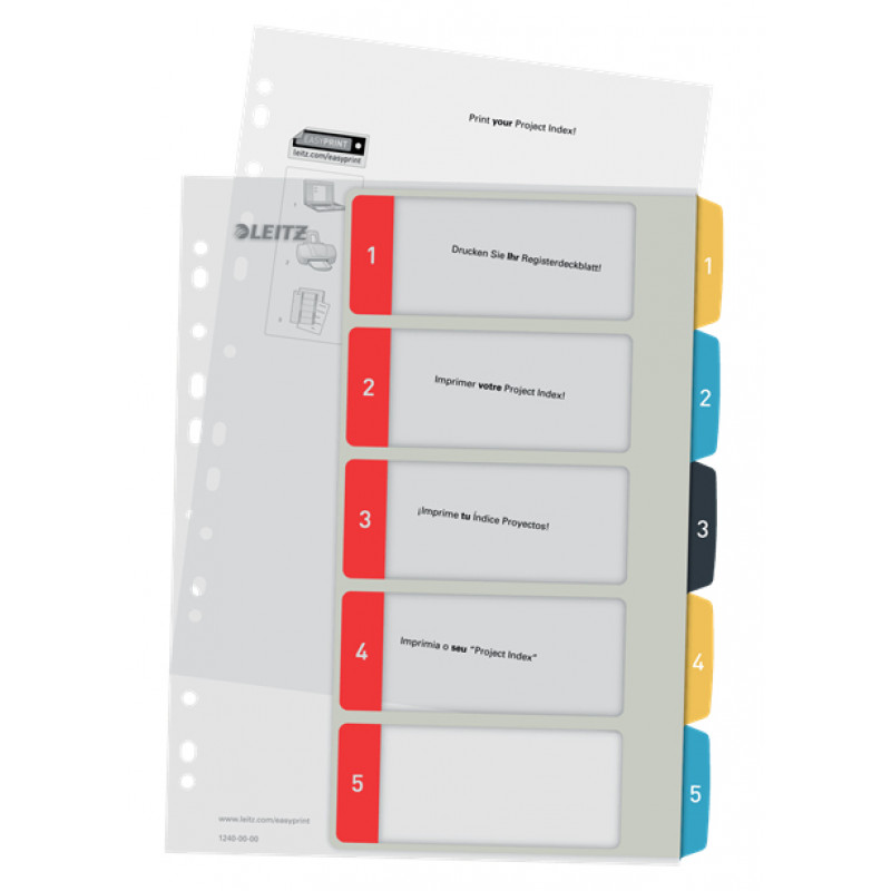 Leitz 12400000 Zahlenregister, A4, 10 Registerlaschen, Polypropylen, graue Laschen, transparenter Körper, Universal-Lochung