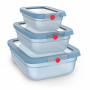 EMSA ONECLICK Aufbewahrungsbehälter-Set, 3 Teile, 0,5/1,2/2,3 L, blaue Deckel, transparente Behälter 3110601764