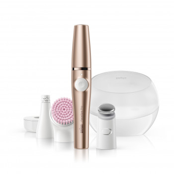 Braun FaceSpa Pro 921 3-in-1 Gesichtsepilierer, Reinigungsbürste & Toning-Gerät, Bronze-Weiß