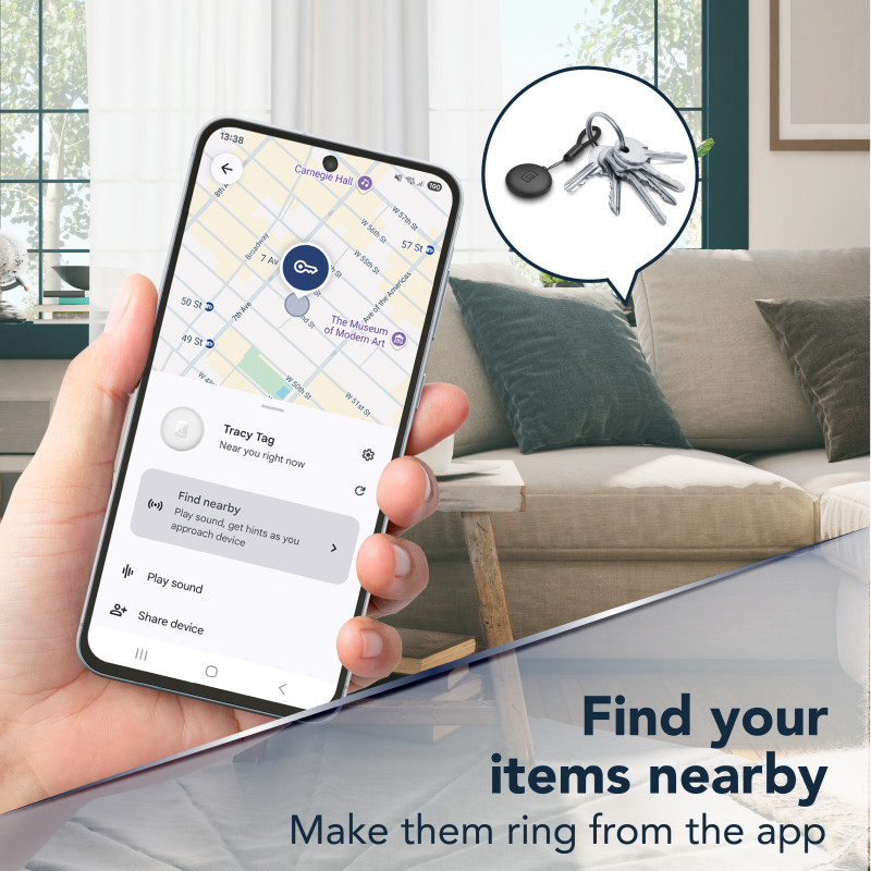 Cellularline Tracy Tag Bluetooth Tracker für Android, Weiß 61290