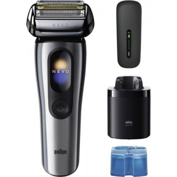 Braun NEVO 17000cc Elektrorasierer mit Clean&Charge Station, 5 Modi, 360°-Scherkopf, Chrom/Silber 349659