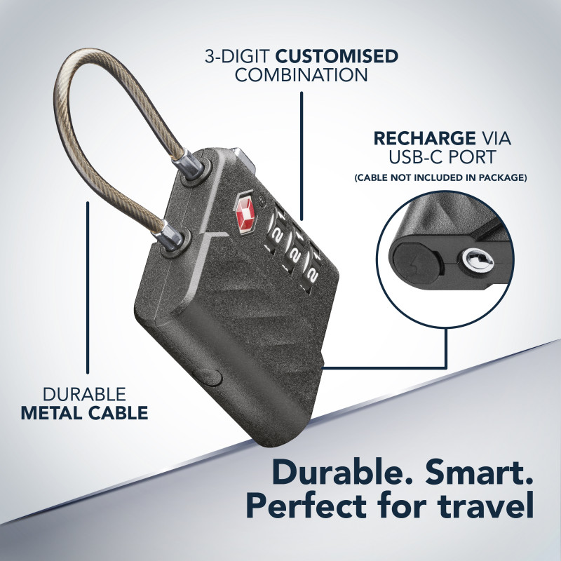 Cellularline TRACY LOCK Smart-Vorhängeschloss mit Bluetooth-Tracker via Apple Find My, Schwarz 61302