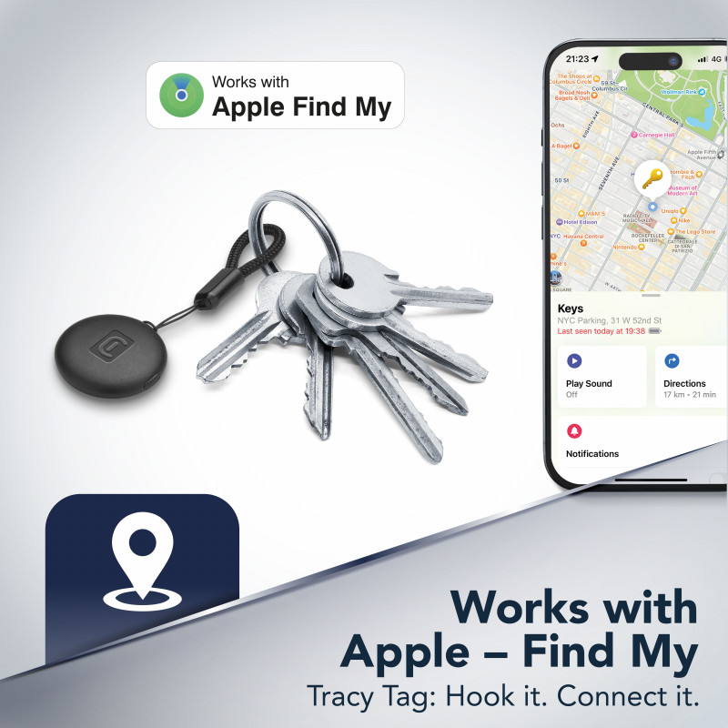 Cellularline TRACY TAG Bluetooth Tracker für Apple Find My, Schwarz 60994