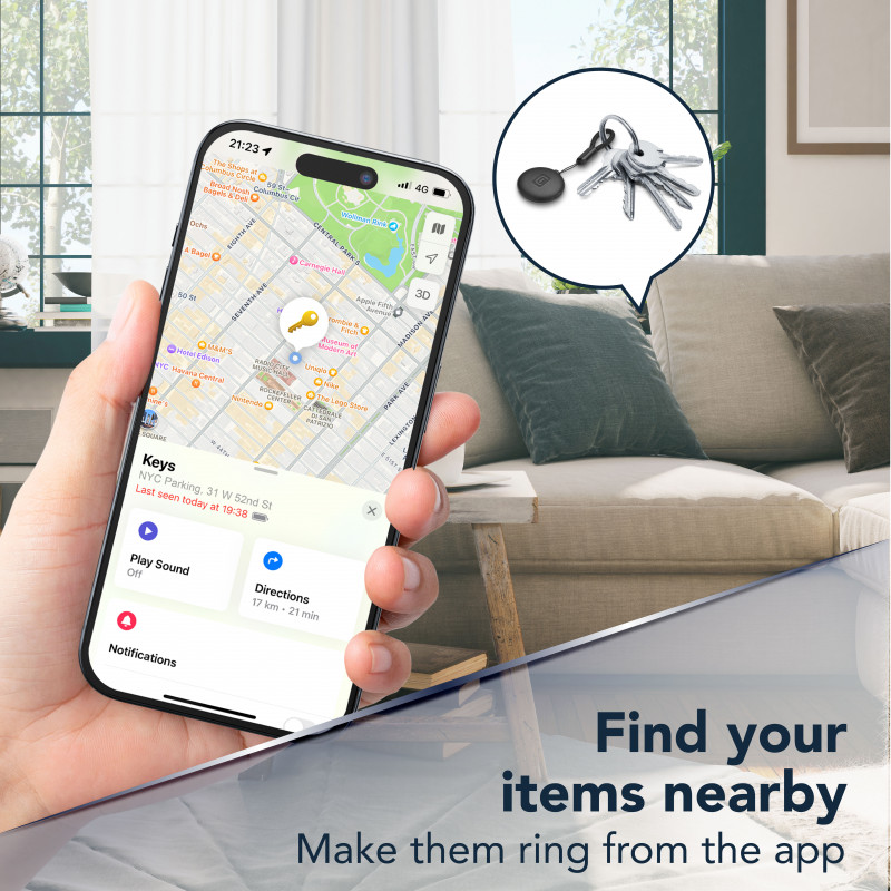 Cellularline TRACY TAG Bluetooth Tracker für Apple Find My, Schwarz 60994