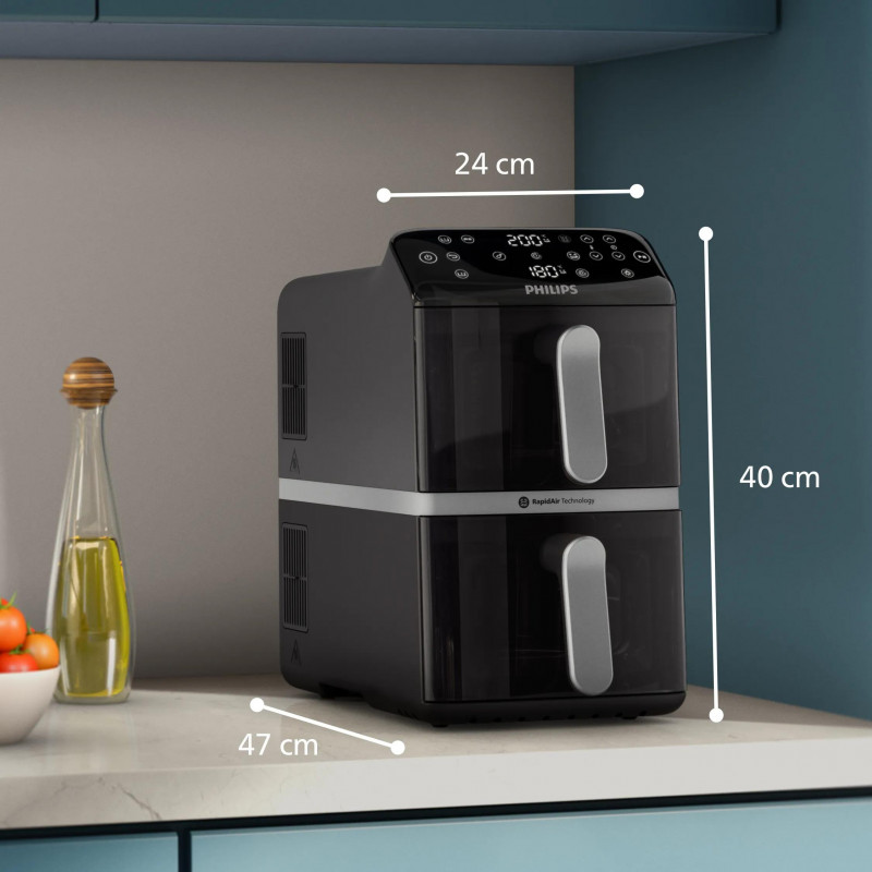 Philips Ovi Stacked Dual Basket 4000 Heißluftfritteuse 9L 2700W Schwarz & Silber NA461/00