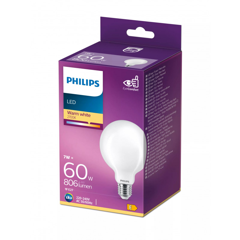 Philips LED Classic 60W G93 E27 Warmweiß Matt Nicht Dimmbar Kugellampe