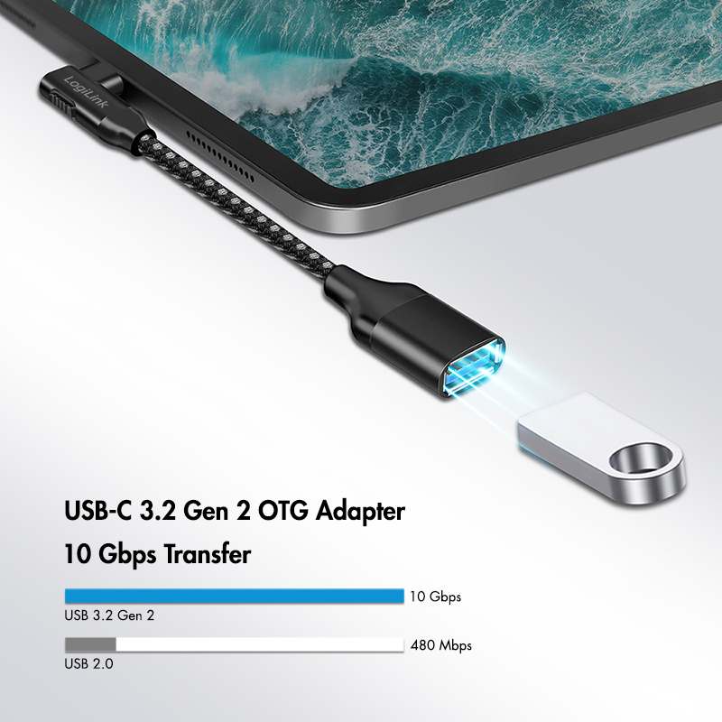 LogiLink CU0100 USB-C auf USB-A Adapterkabel, 0,2 m, 10 Gbps, 90° gewinkelt, Schwarz