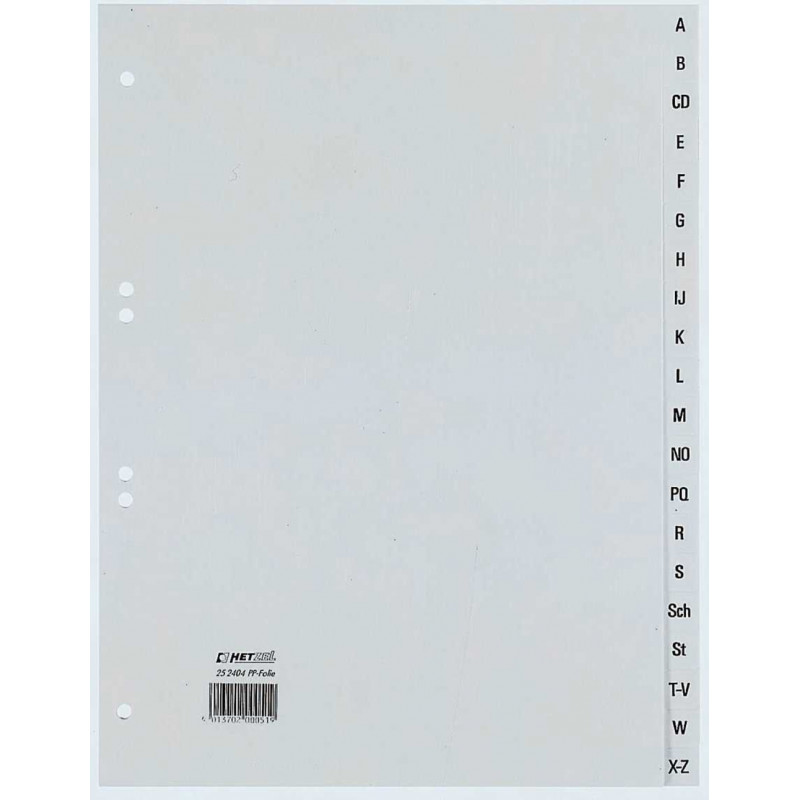 REXEL HETZEL A4 A-Z Register, 20-Tab, Polypropylen, Grau, 80-80-80 mm Lochung 25240481