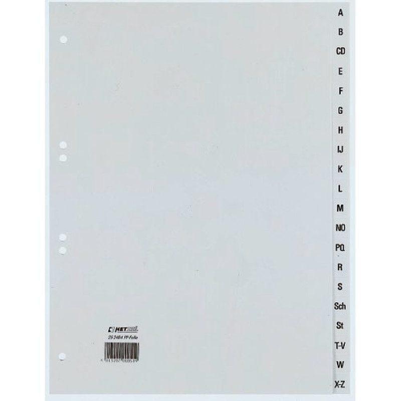 REXEL HETZEL A4 A-Z Register, 20-Tab, Polypropylen, Grau, 80-80-80 mm Lochung 25240481