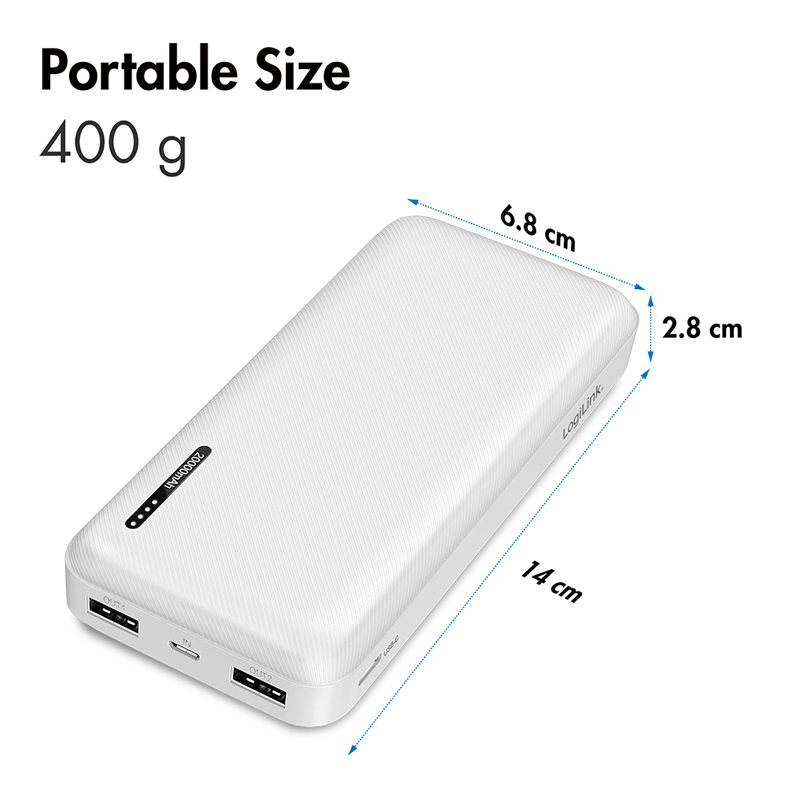 LogiLink PA0323W Power Bank 20000 mAh Weiß - 2x USB-A, 1x USB-C, 20W PD