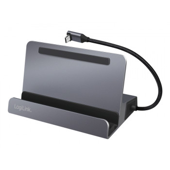 LogiLink UA0408 USB-C Dockingstation mit Tablet-Ständer, HDMI 4K@60Hz, 100W PD, Gigabit Ethernet, Silber