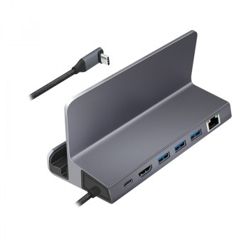 LogiLink UA0408 USB-C Dockingstation mit Tablet-Ständer, HDMI 4K@60Hz, 100W PD, Gigabit Ethernet, Silber