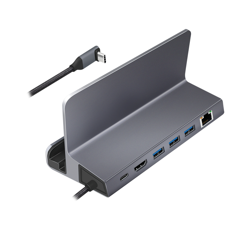 LogiLink UA0408 USB-C Dockingstation mit Tablet-Ständer, HDMI 4K@60Hz, 100W PD, Gigabit Ethernet, Silber