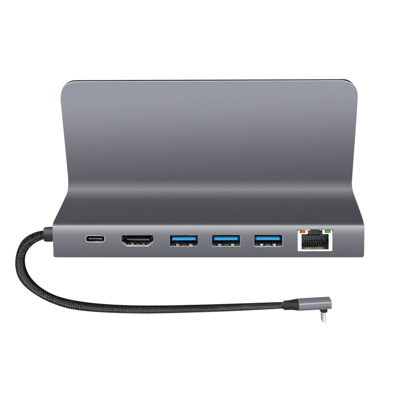LogiLink UA0408 USB-C Dockingstation mit Tablet-Ständer, HDMI 4K@60Hz, 100W PD, Gigabit Ethernet, Silber
