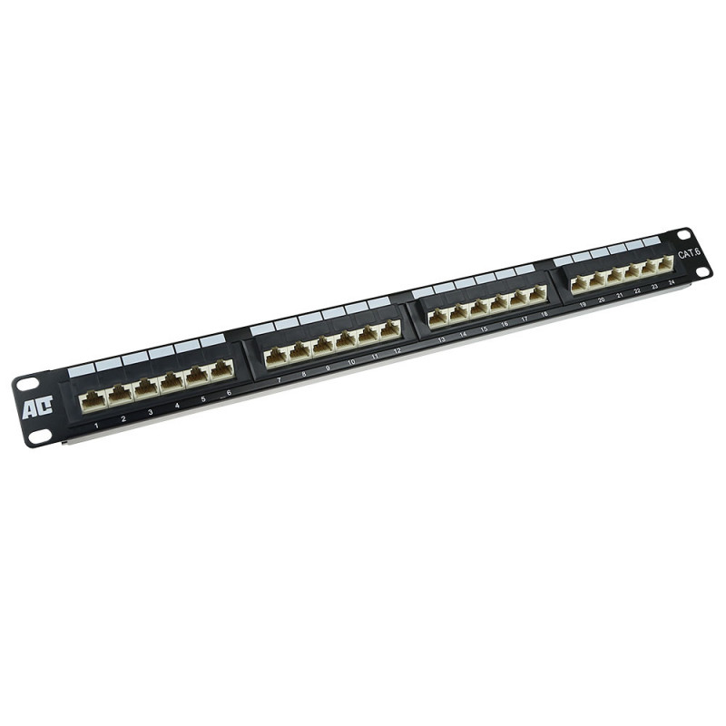 ACT 24-Port CAT6 UTP 45° gewinkeltes Patch Panel, 1U, Schwarz (PP1013)