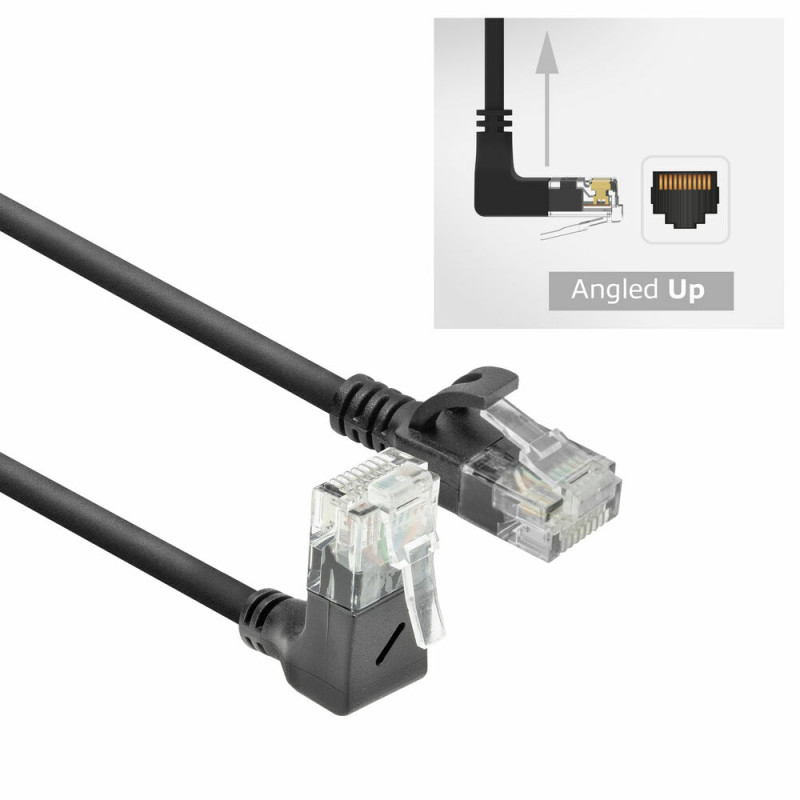 ACT DC4901 1m CAT6A U/UTP LSZH Slimline Patchkabel, Schwarz, RJ45 90° gewinkelt auf gerade