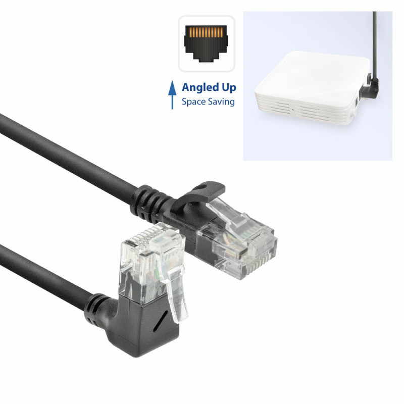 ACT DC4901 1m CAT6A U/UTP LSZH Slimline Patchkabel, Schwarz, RJ45 90° gewinkelt auf gerade