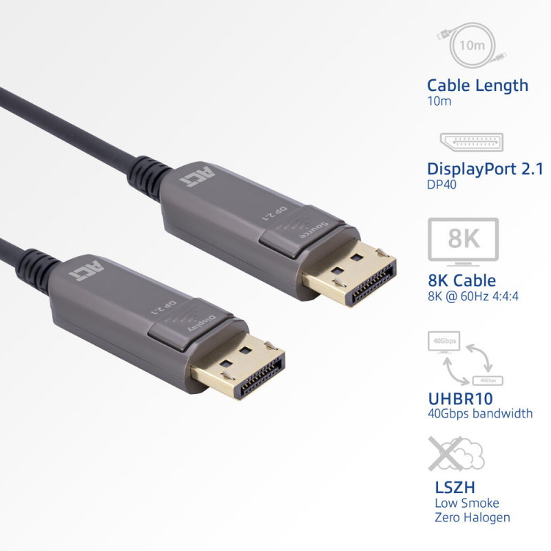 ACT 10m 8K DisplayPort 2.1 DP40 UHBR10 LSZH Aktives Optisches Kabel (AOC) AK4170