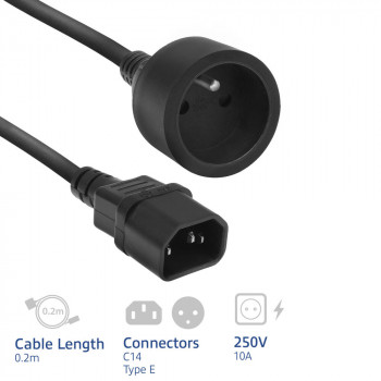 ACT Netzkabel C14 auf Typ E Buchse 0,2m Schwarz 10A AK5385