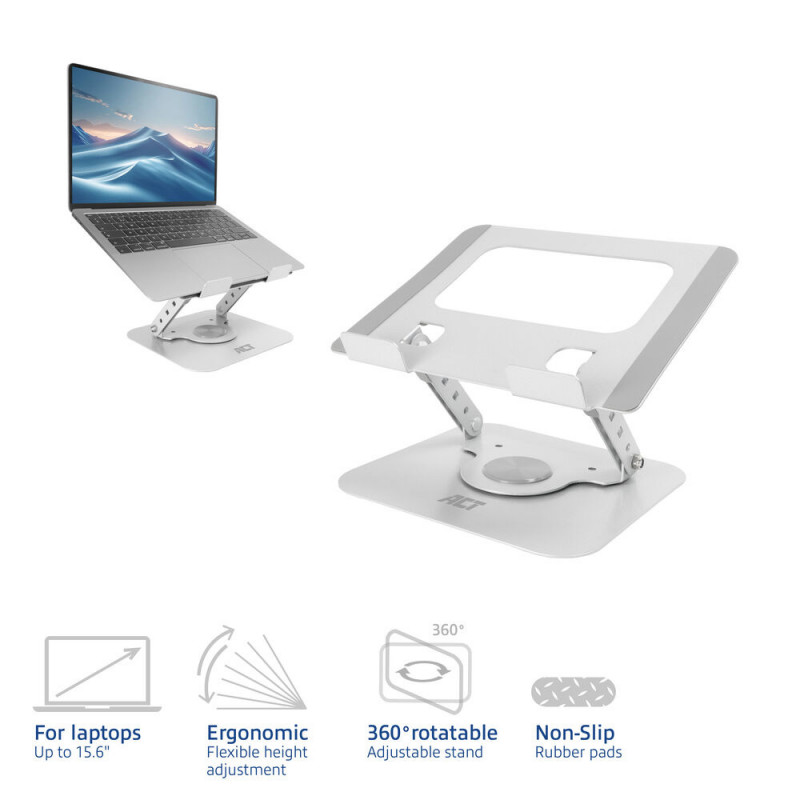ACT Laptop-Ständer 360° drehbar, stufenlos höhenverstellbar, ACT Essentials (AC8136)