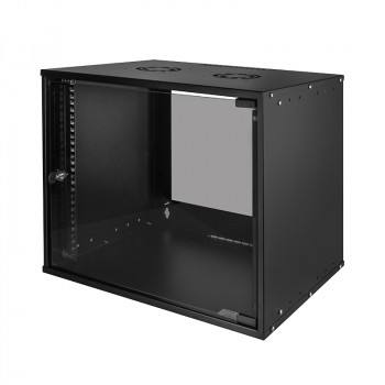 LogiLink 19-Zoll-Wandgehäuse ECO 9U, 550mm Tiefe, Glastür, Schwarz RAL 9005, vormontiert W09C55B