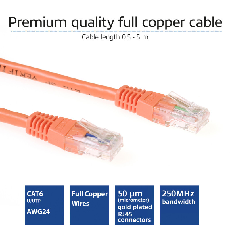 ACT IB1505 Cat6 U/UTP Patchkabel, RJ45, 5 m, Orange
